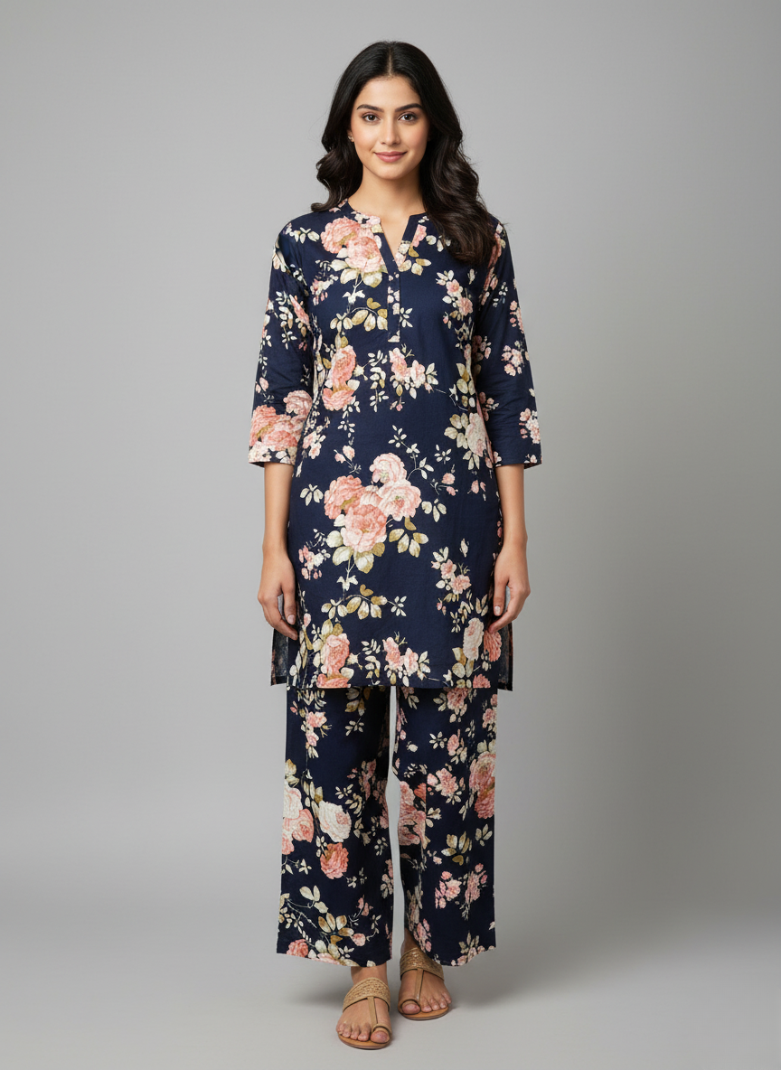 knee length dresses for ladies Linen dress digitally printed in pink and orange color – Nameera by Farooq main image 0