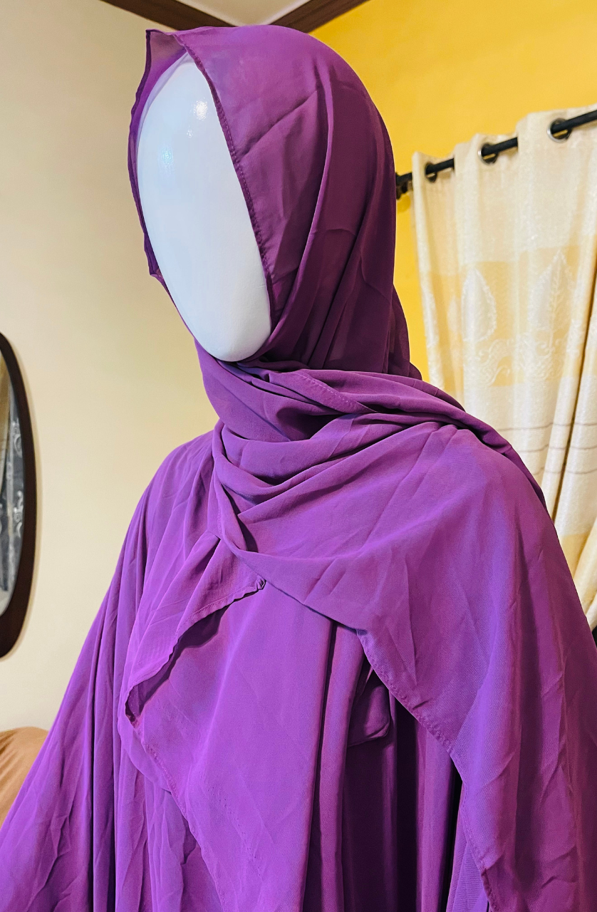 Plain Umbrella Georgette Abaya with Gown, Scarf and Veil