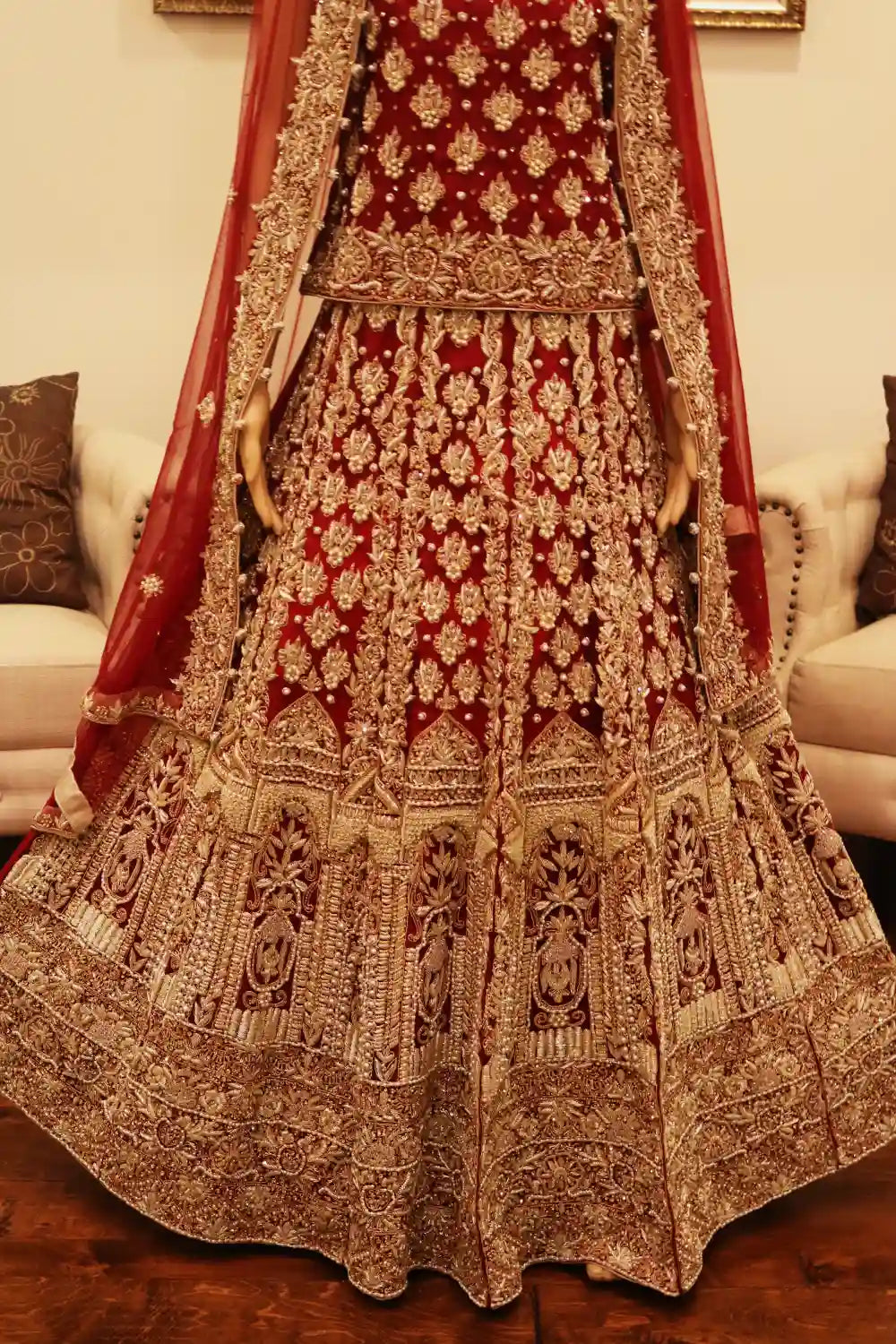 Garnet Red Pakistani bridal lehenga