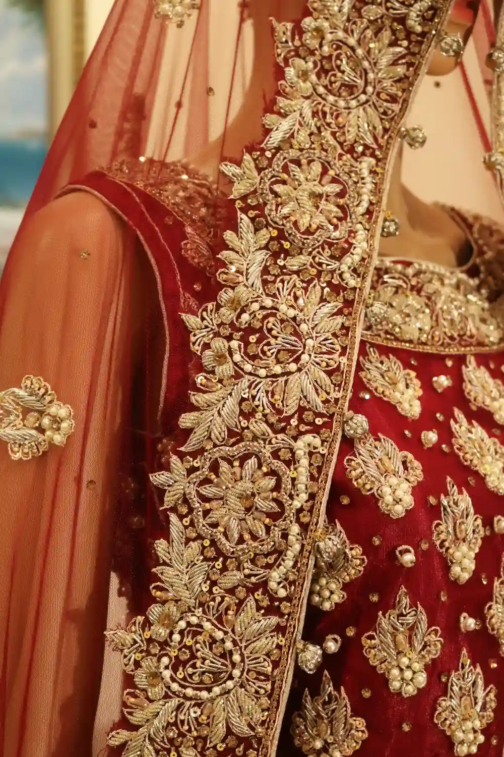 Garnet Red Pakistani bridal lehenga