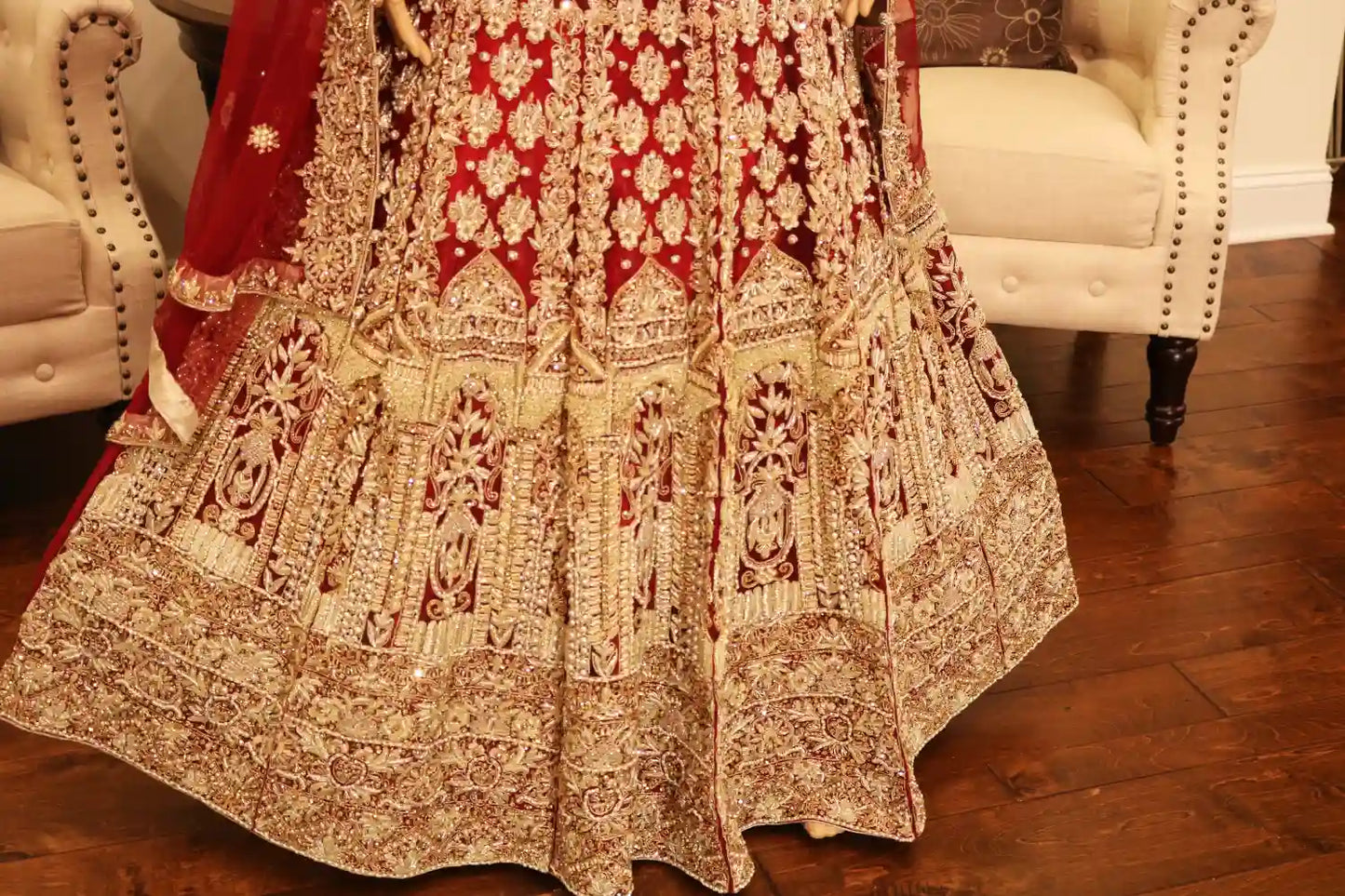 Garnet Red Pakistani bridal lehenga