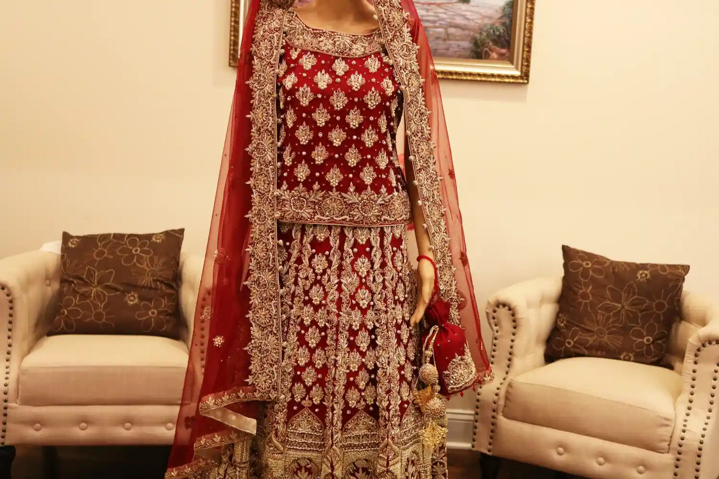 Garnet Red Pakistani bridal lehenga