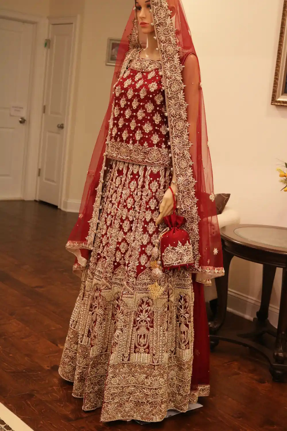 Garnet Red Pakistani bridal lehenga