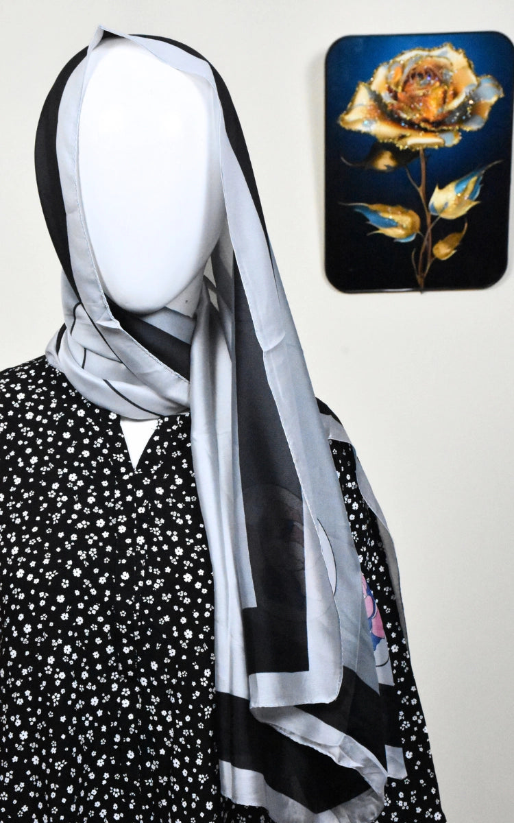 Silky Scarf with flowers