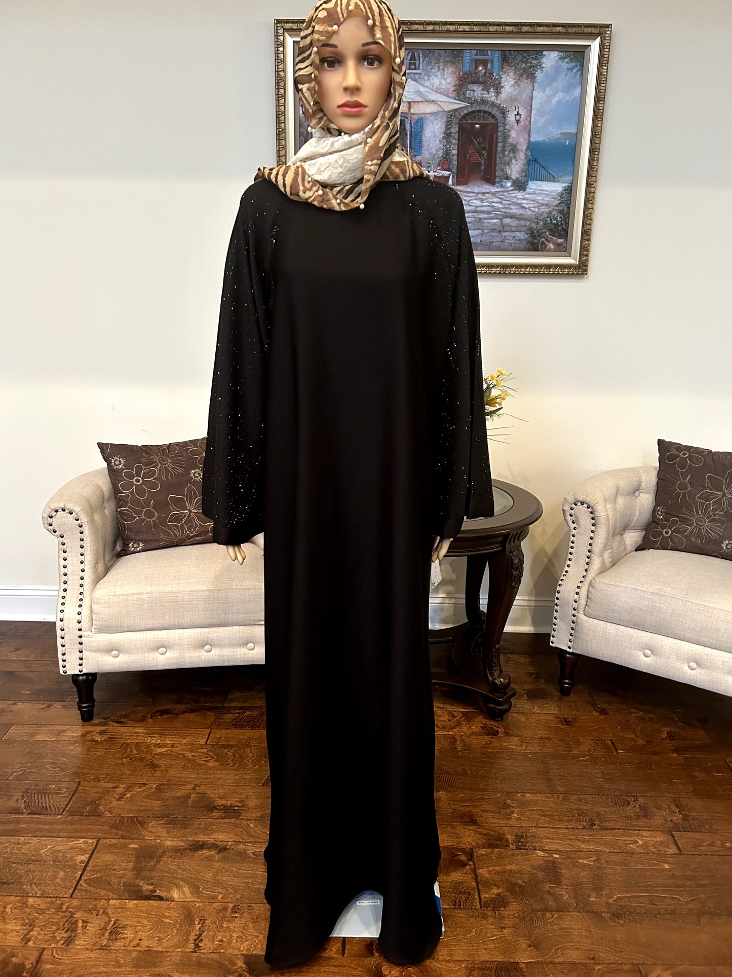 Plain Abaya with scarf and stone work
