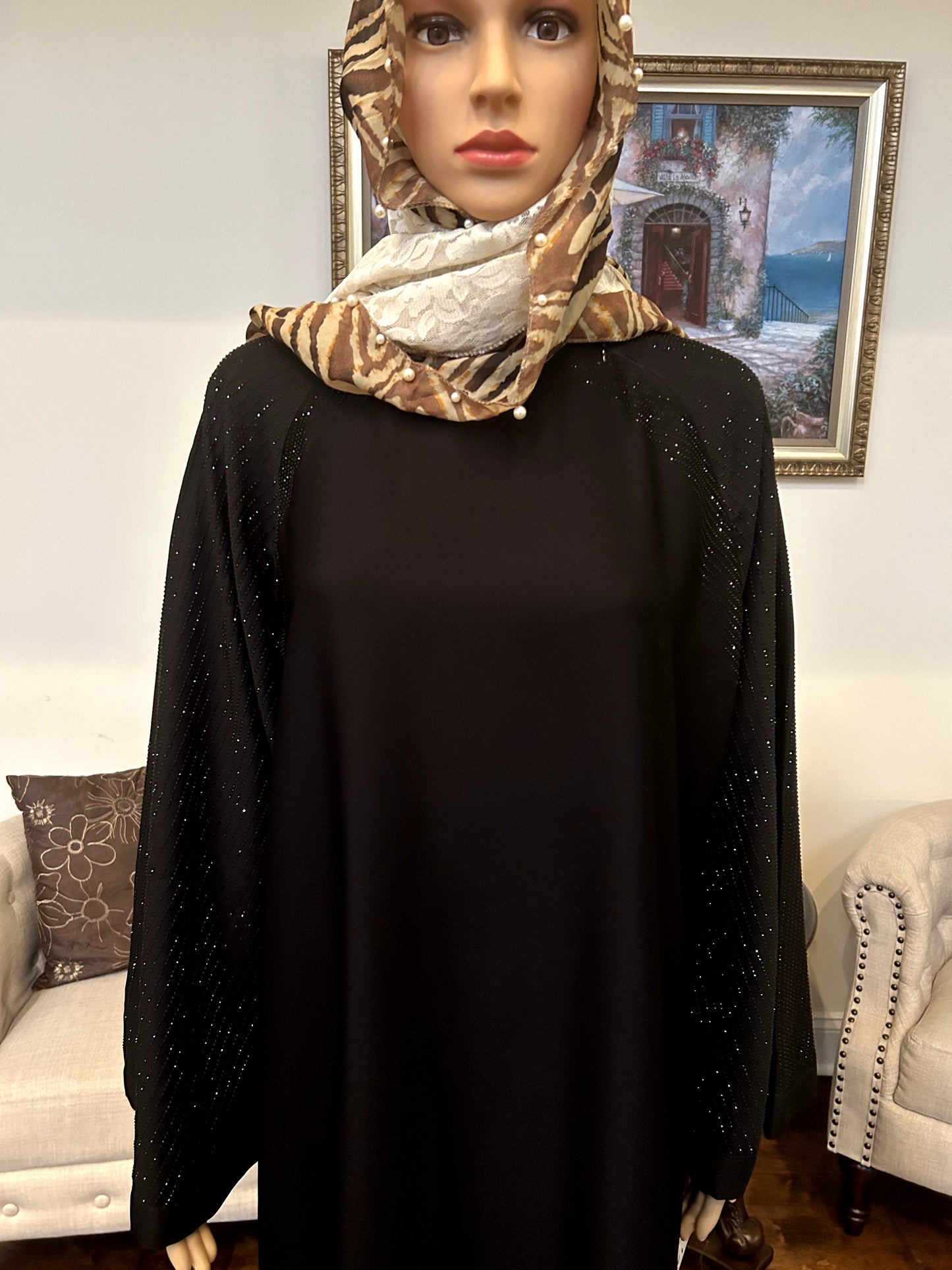 Plain Abaya with scarf and stone work