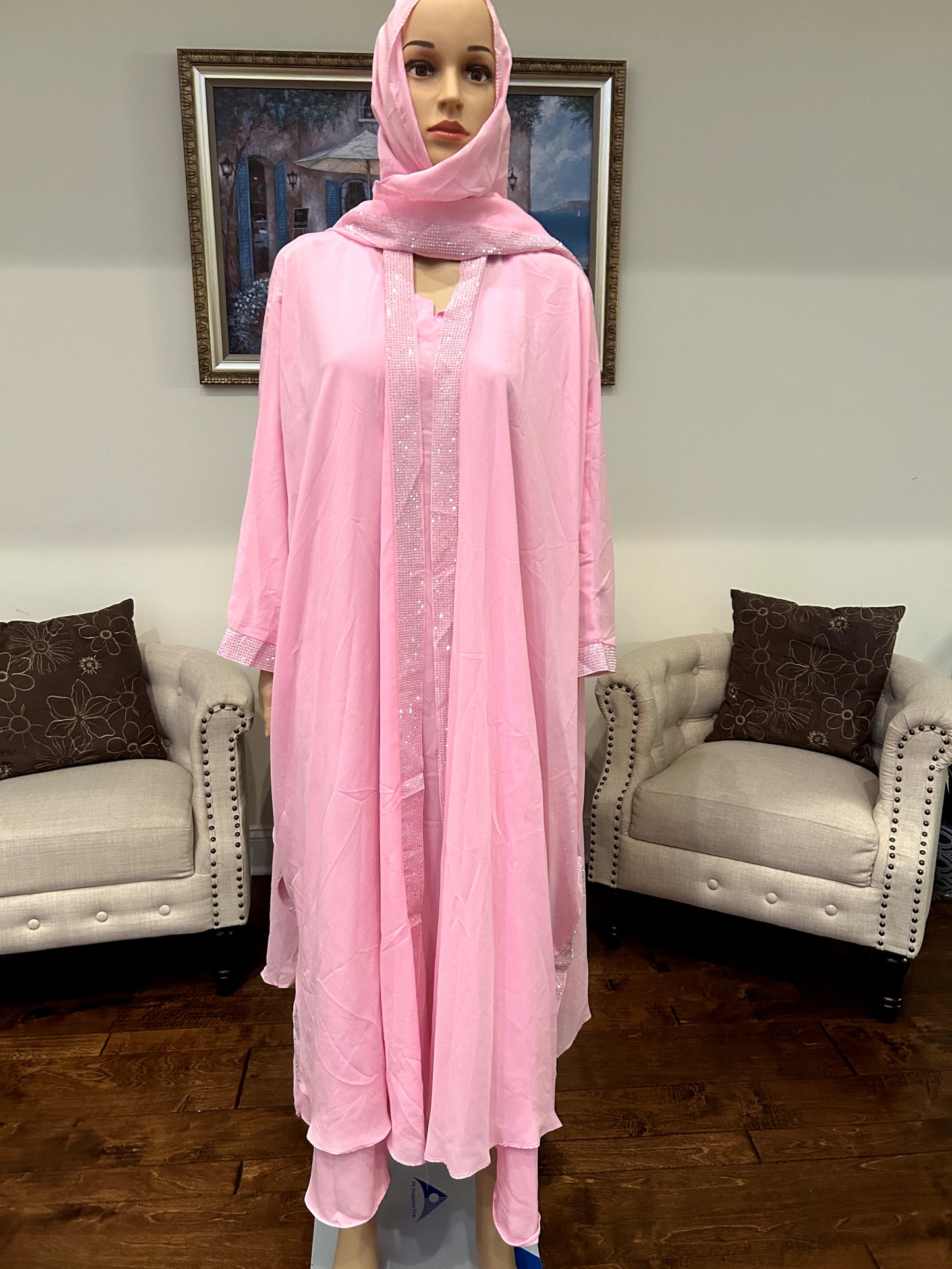 Plain Gown Abaya with Stone Work