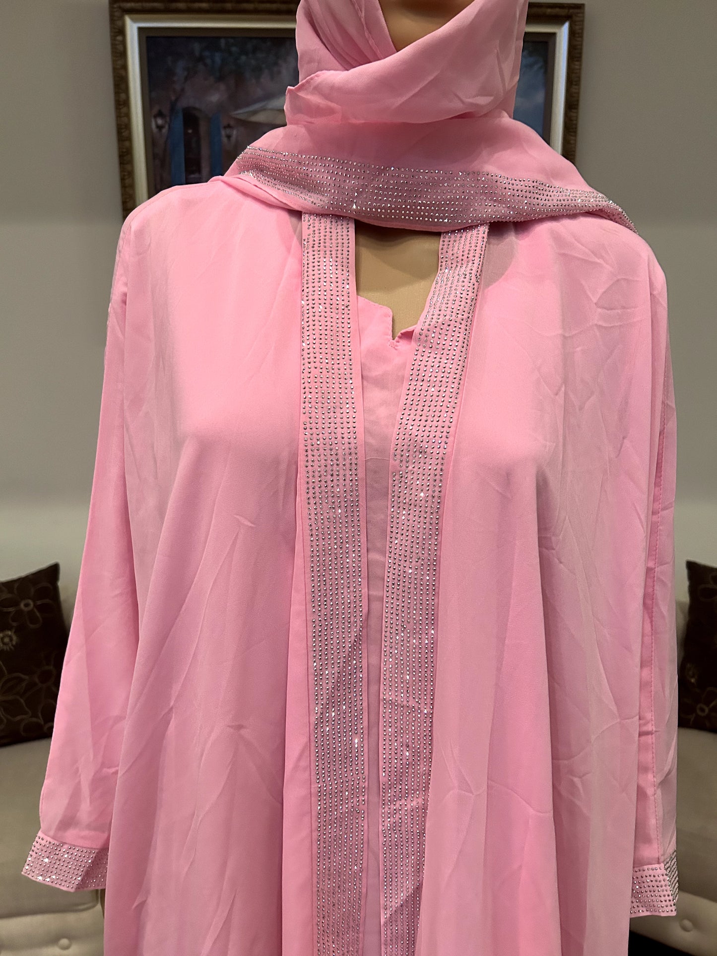 Plain Gown Abaya with Stone Work
