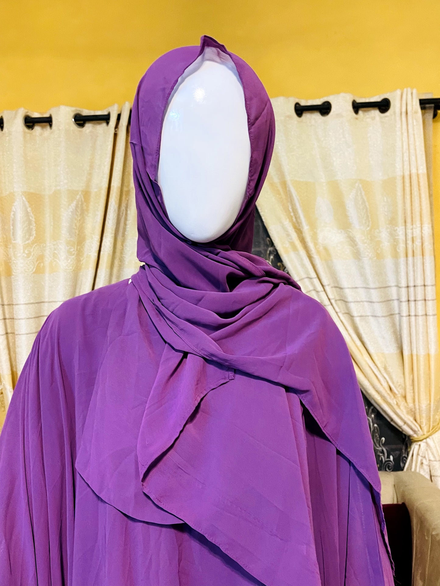 Plain Umbrella Georgette Abaya with Gown, Scarf and Veil