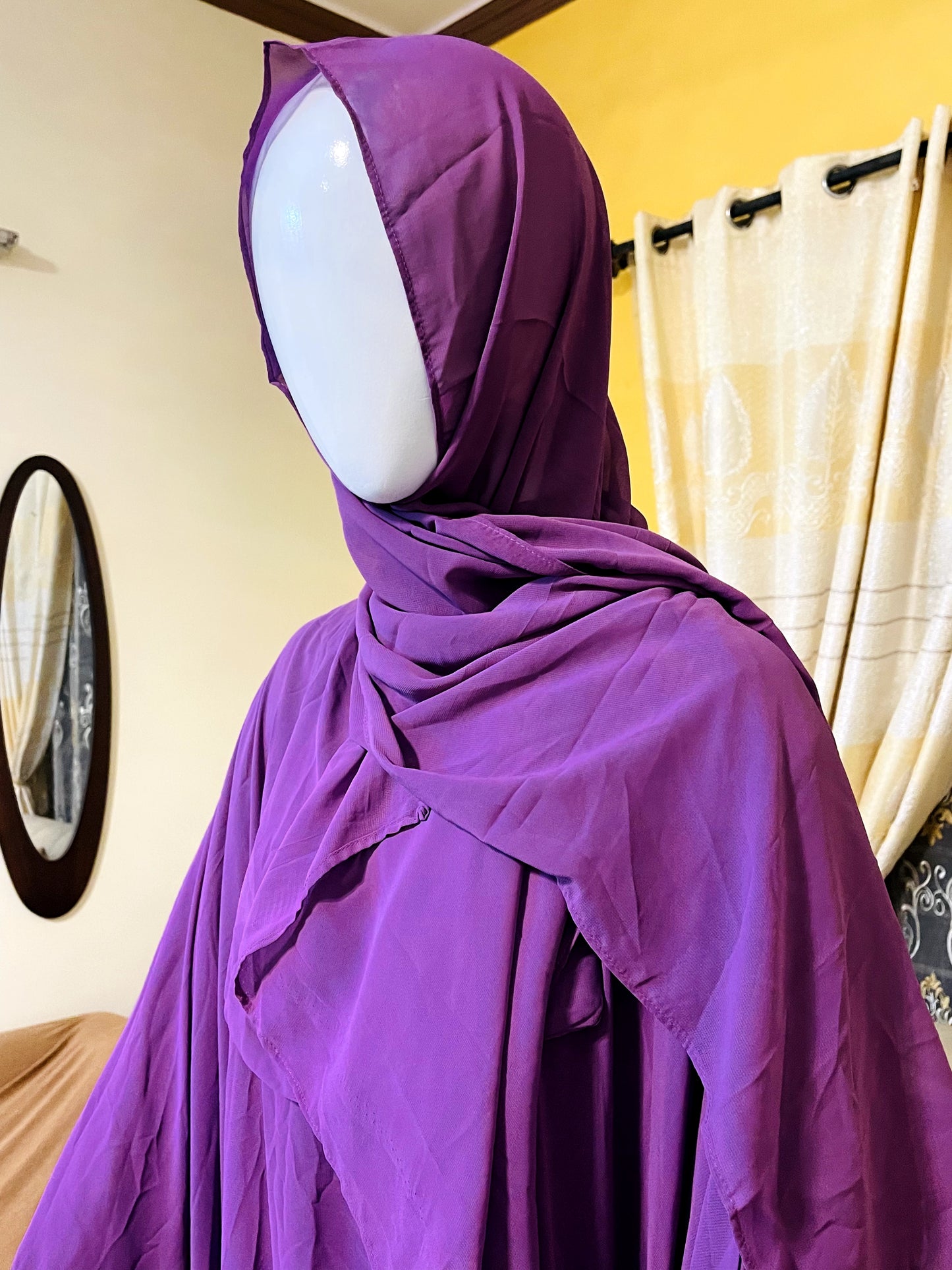 Plain Umbrella Georgette Abaya with Gown, Scarf and Veil