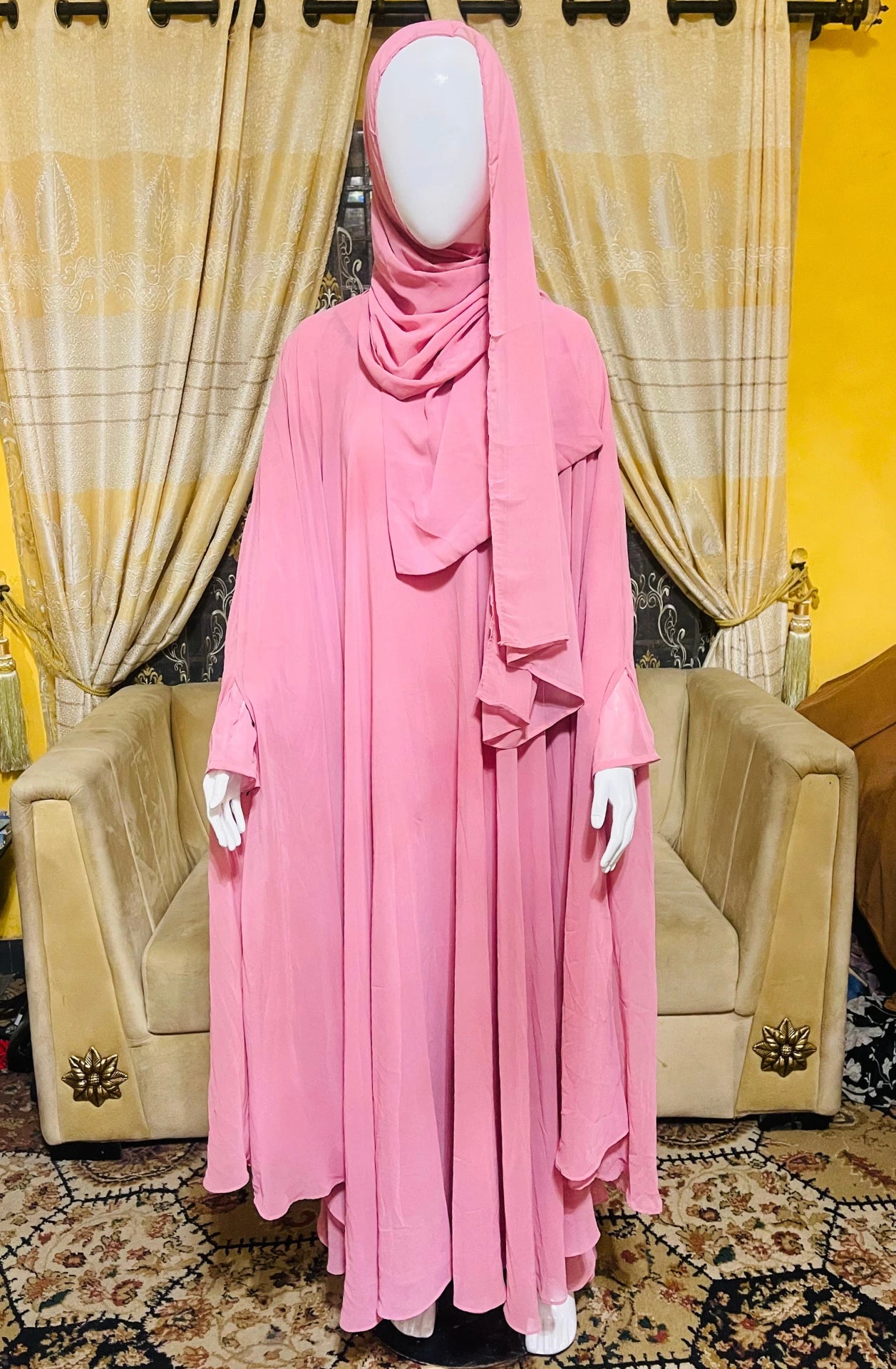 Plain Umbrella georgette Abaya with Gown and Scarf