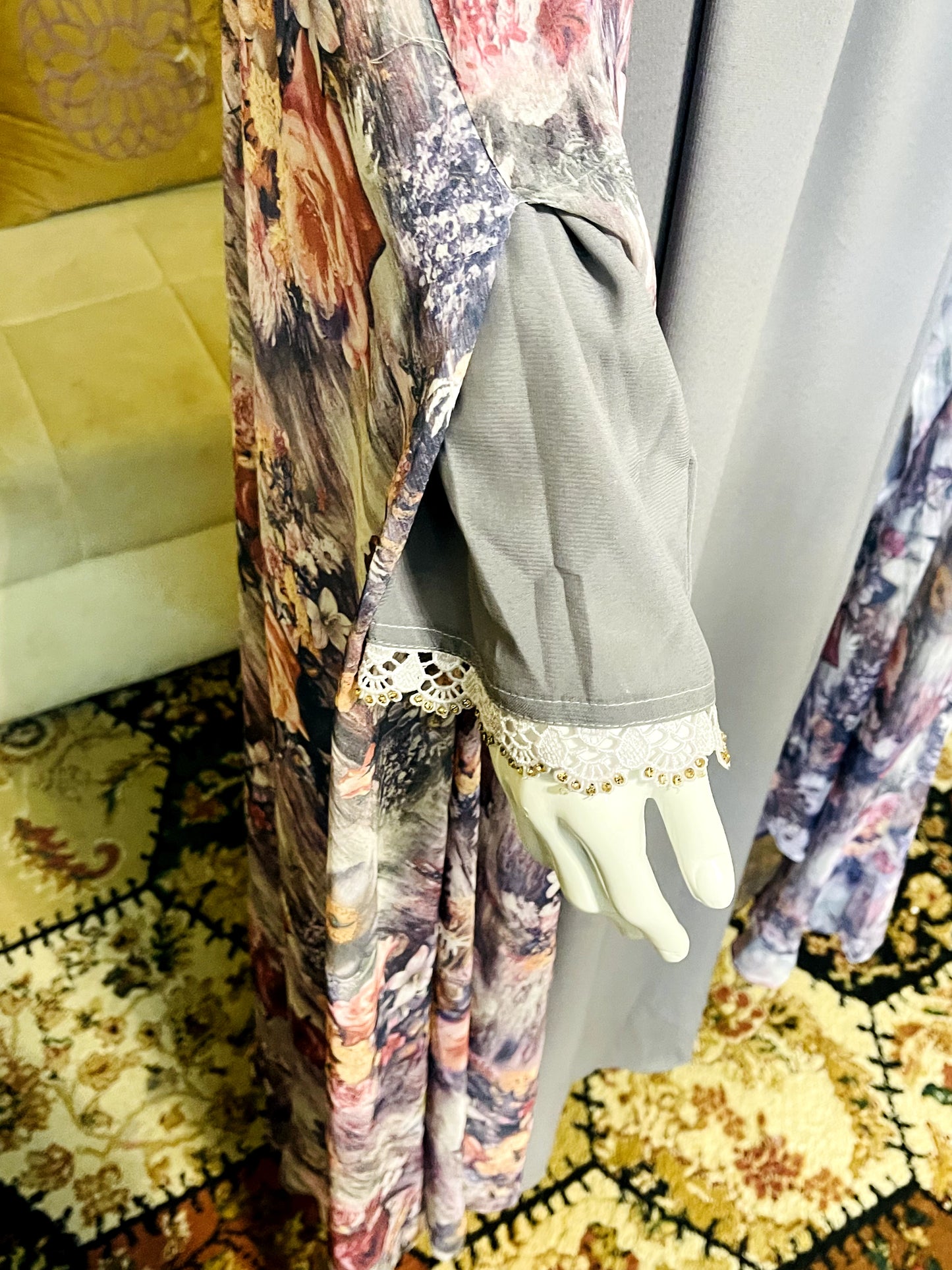 Printed georgette Abaya with Gown Scarf and Veil