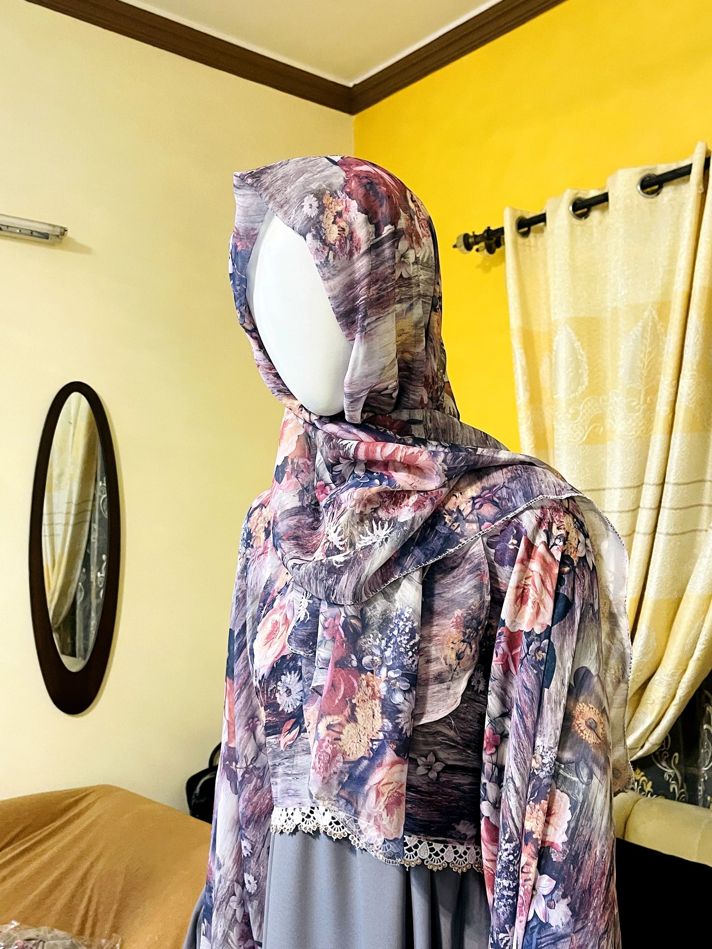 Printed georgette Abaya with Gown Scarf and Veil