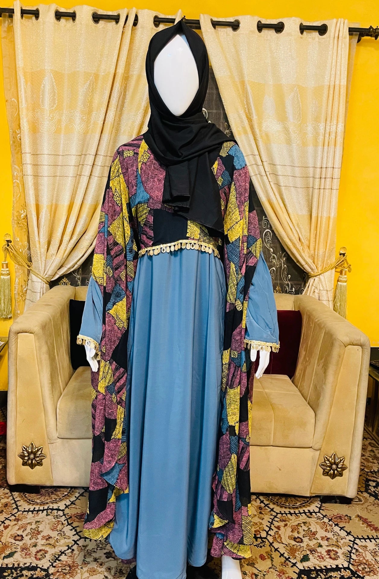Printed georgette Abaya with Gown Scarf and Veil