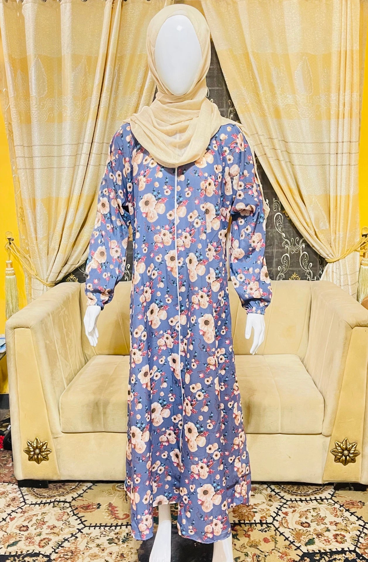 Printed Straight Georgette Abaya with Scarf