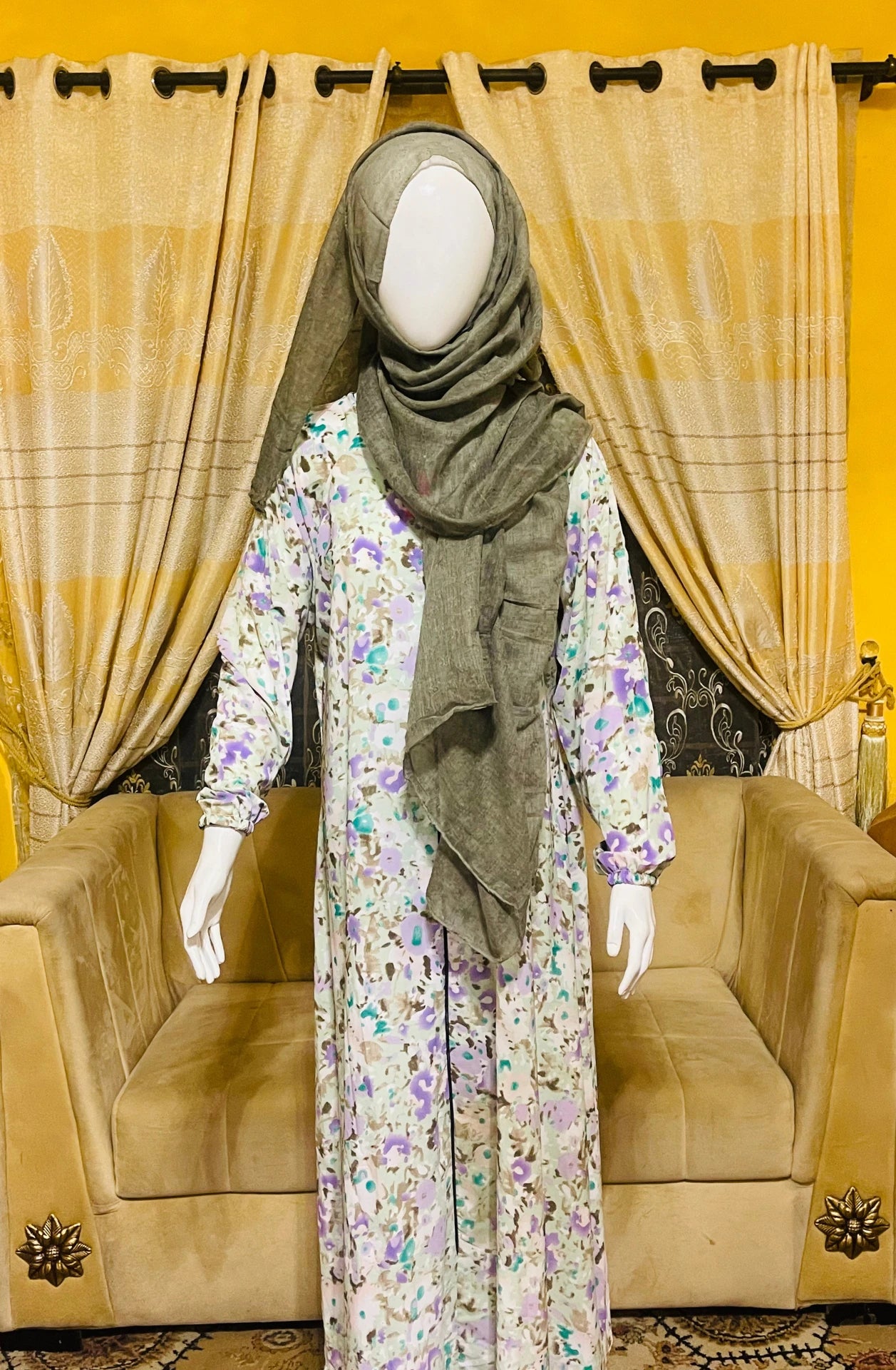 Printed Straight Georgette Abaya with Scarf