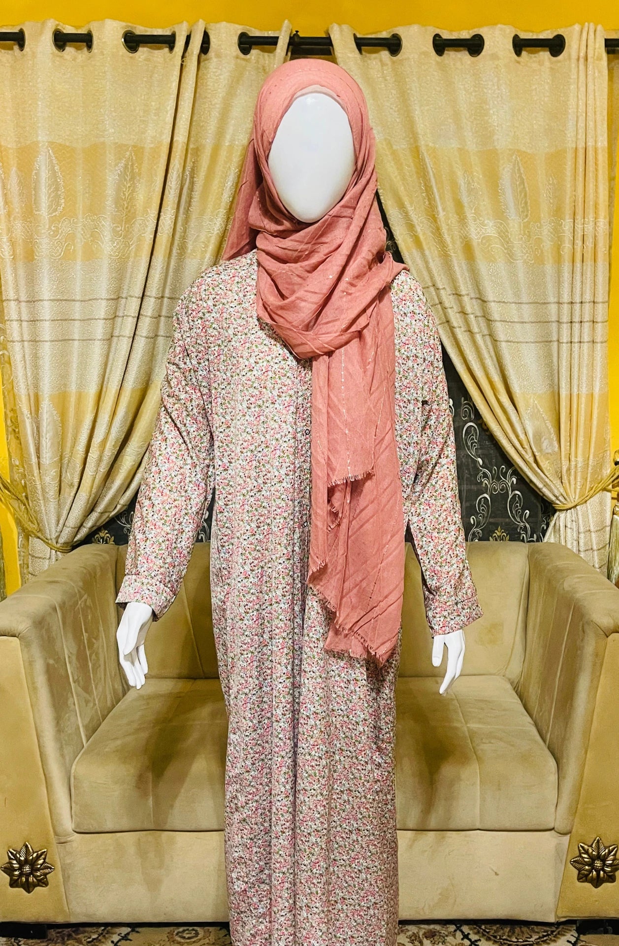 Printed Straight Georgette Abaya with Scarf