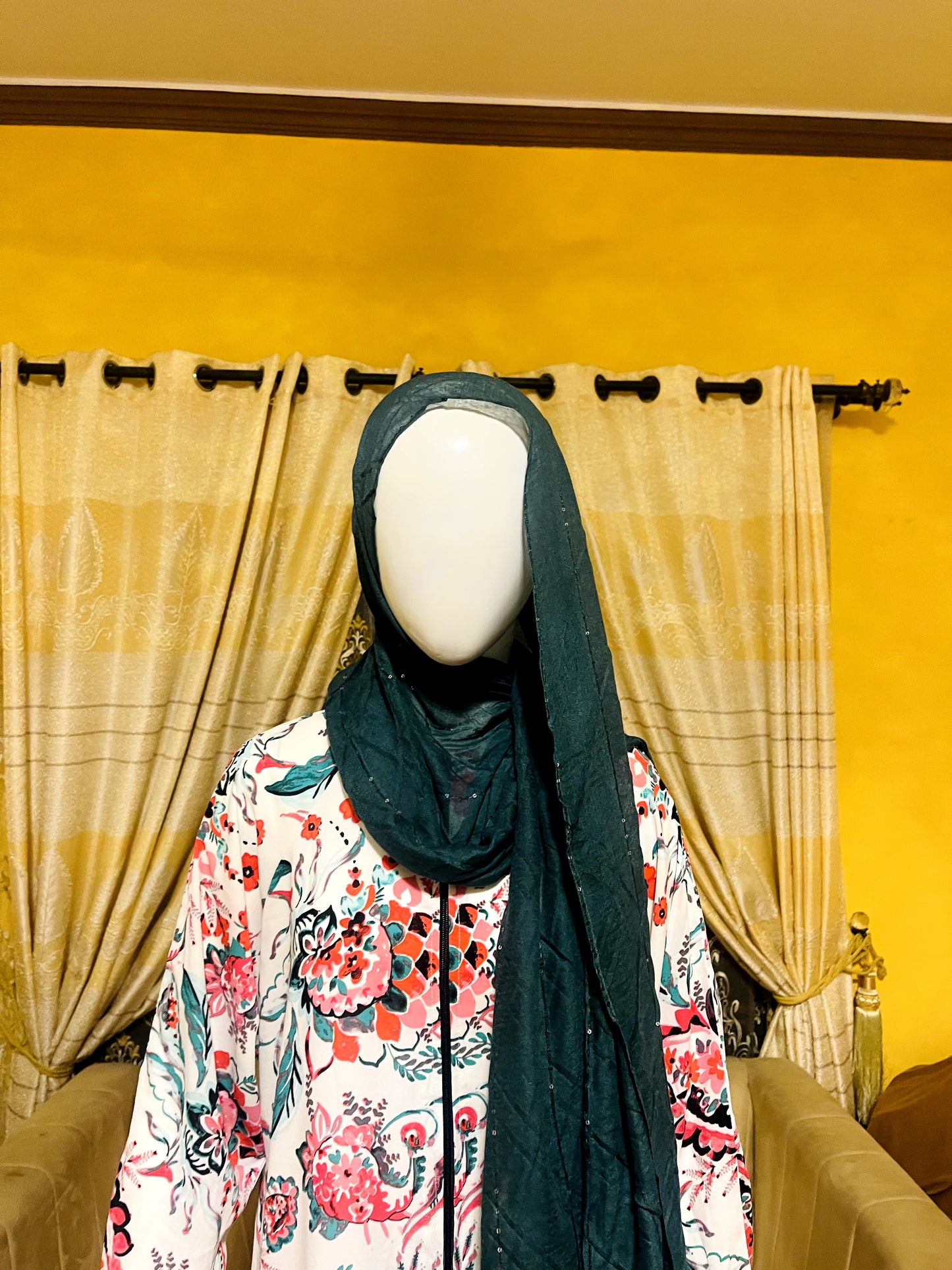 Printed Straight Georgette Abaya with Scarf
