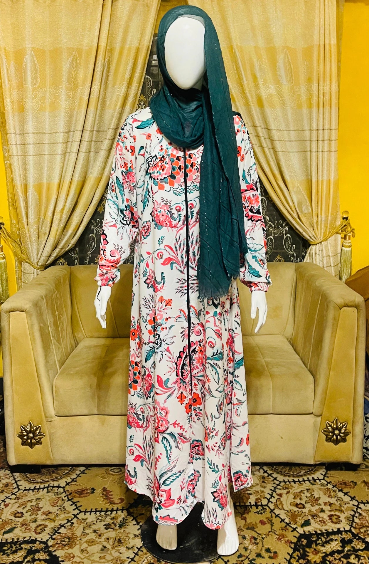 Printed Straight Georgette Abaya with Scarf