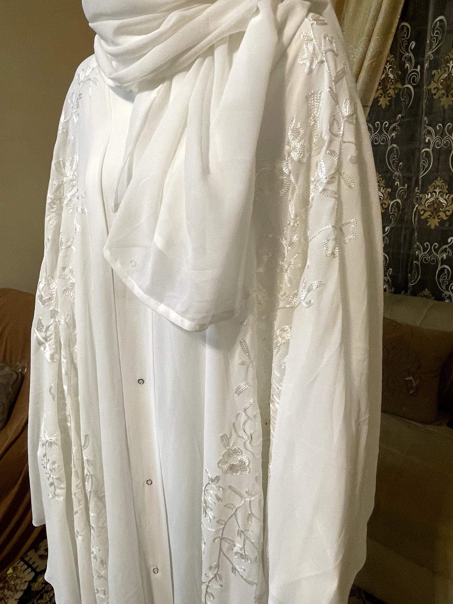Printed Georgette Embroidery Abaya with Scarf