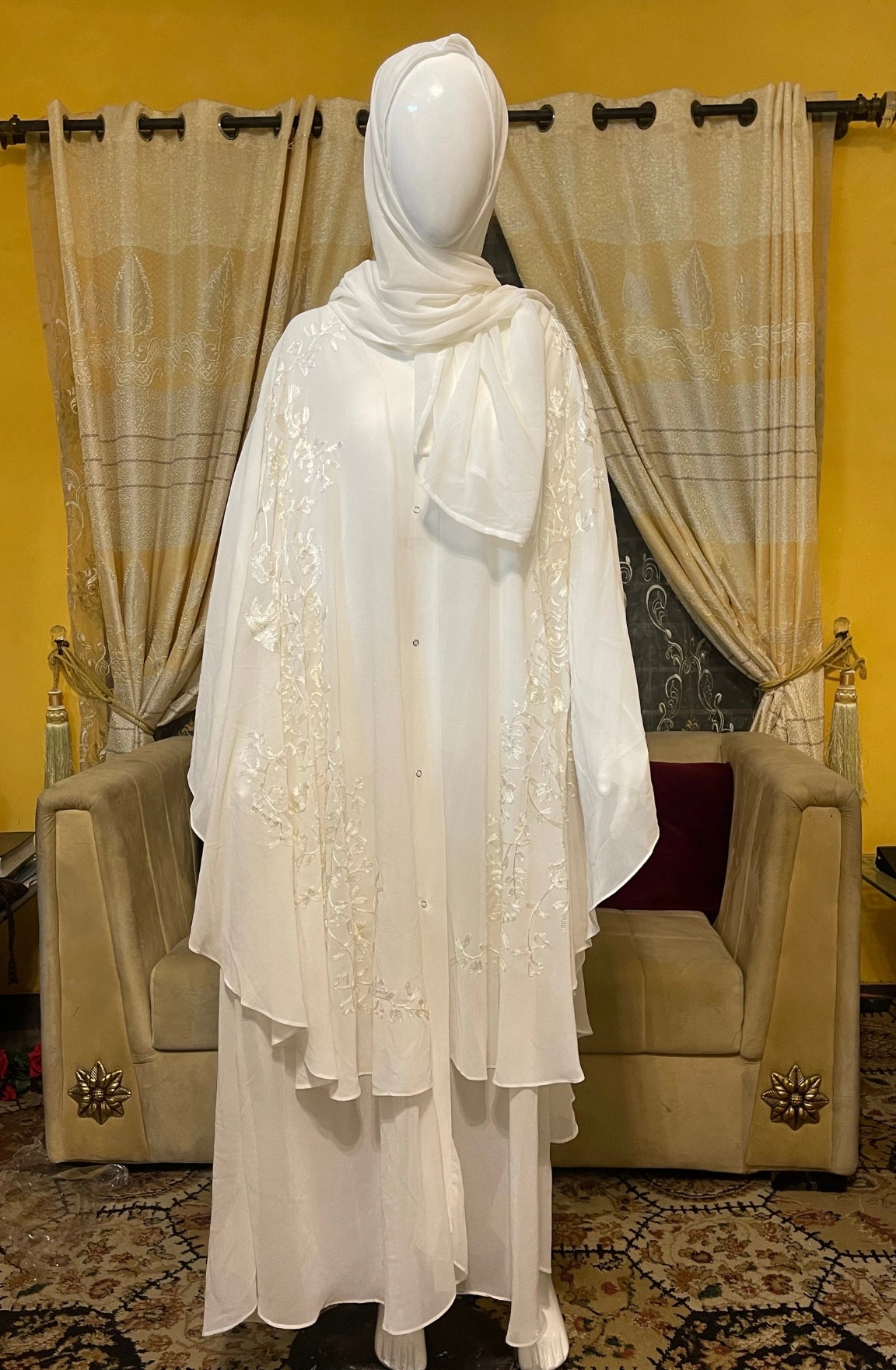 Printed Georgette Embroidery Abaya with Scarf