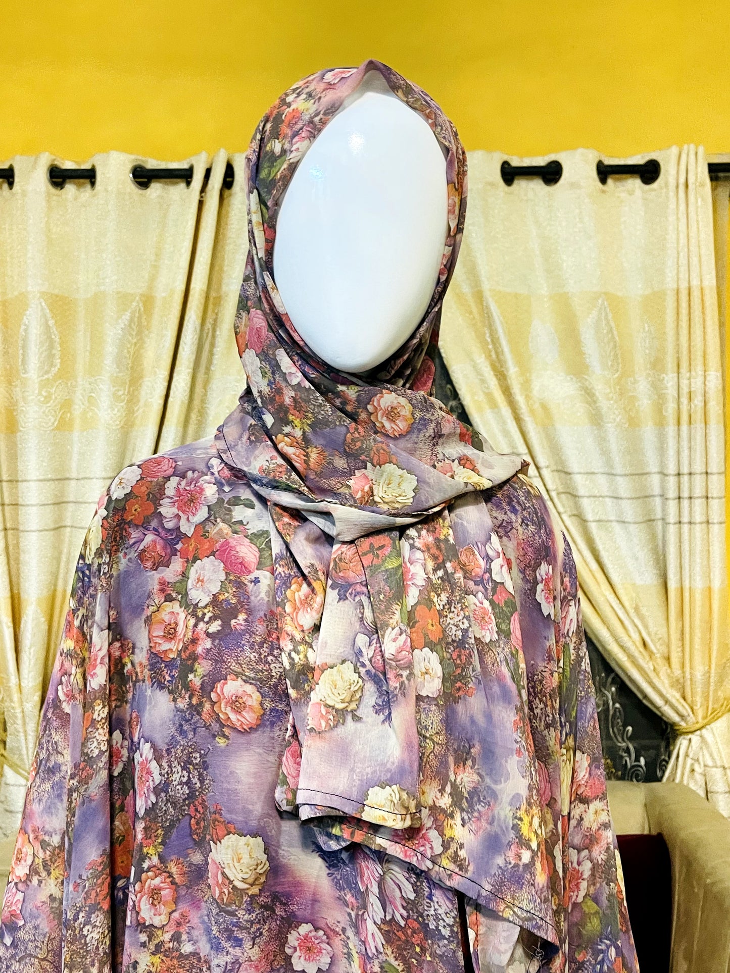 Printed Umbrella georgette Abaya with Scarf and Veil