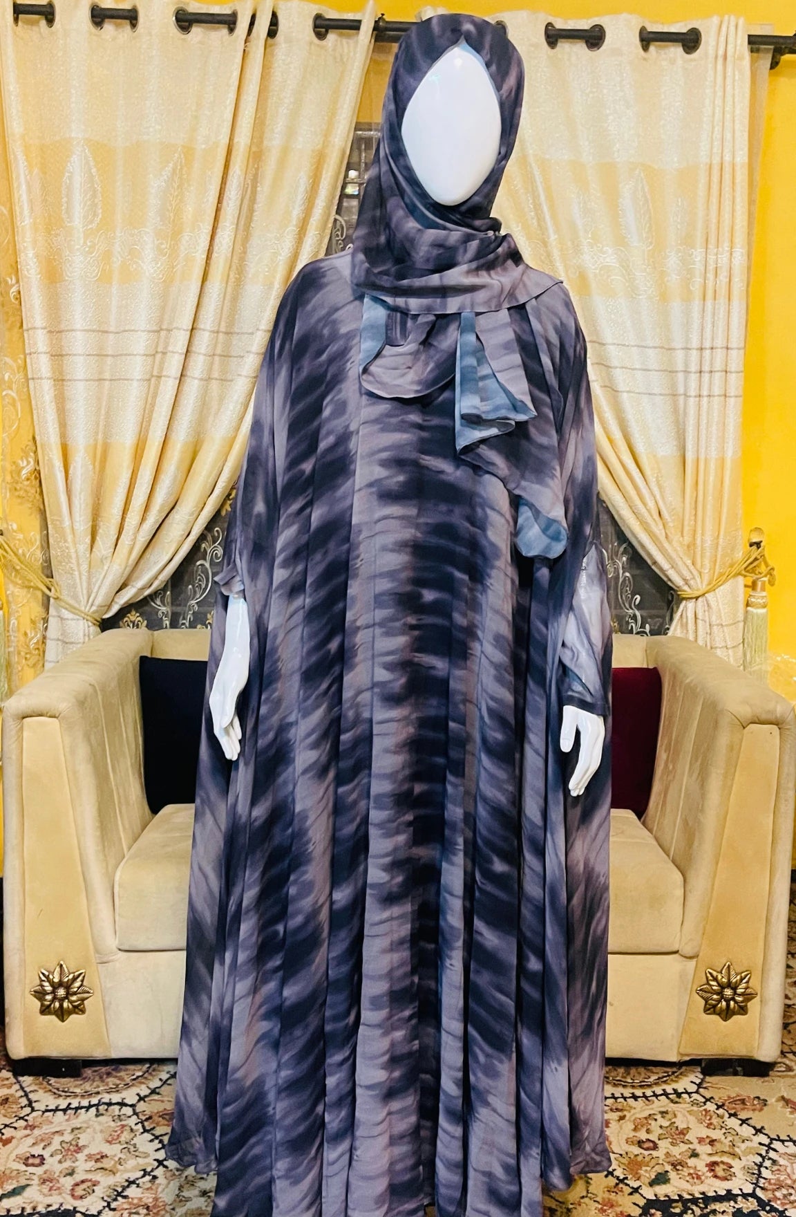 Dye georgette Abaya with Gown, veil and Scarf