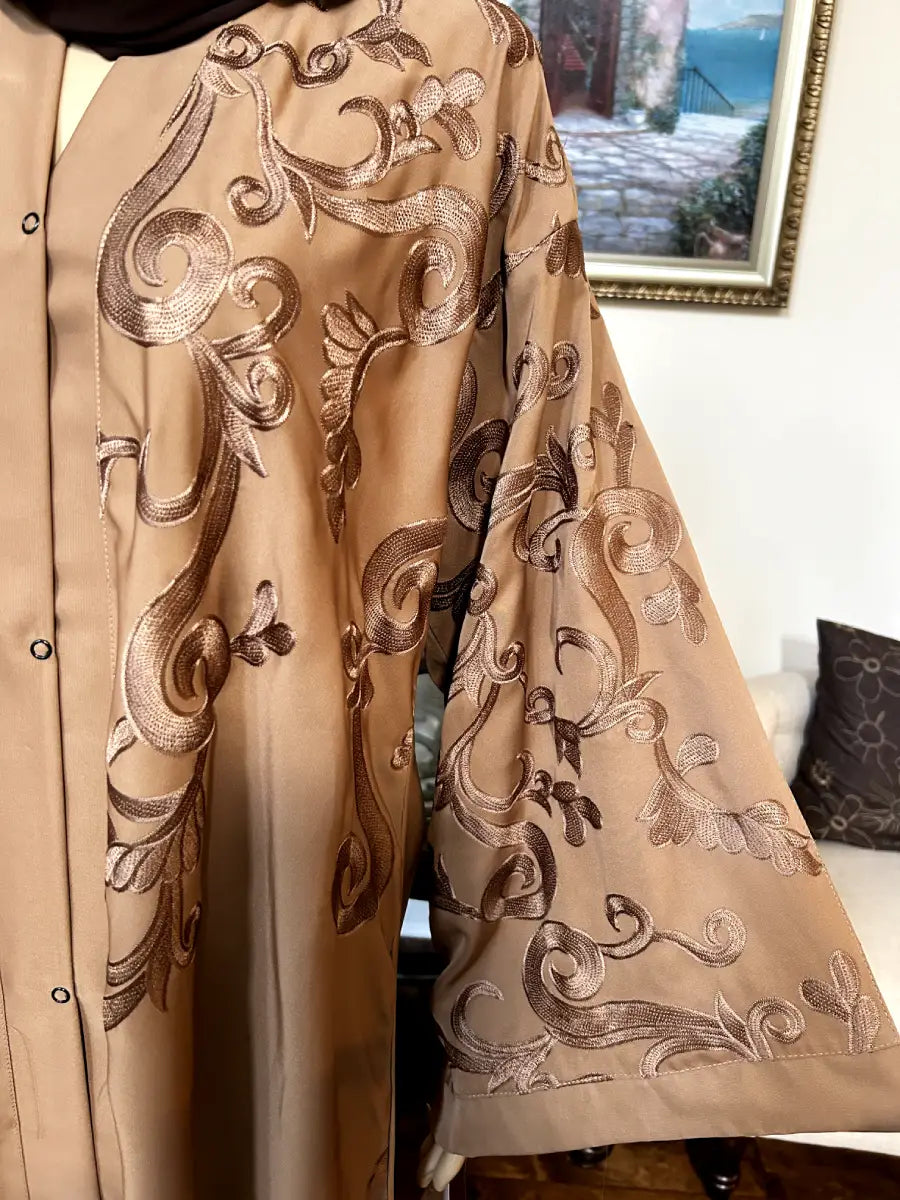 Printed Abaya with self embroidery