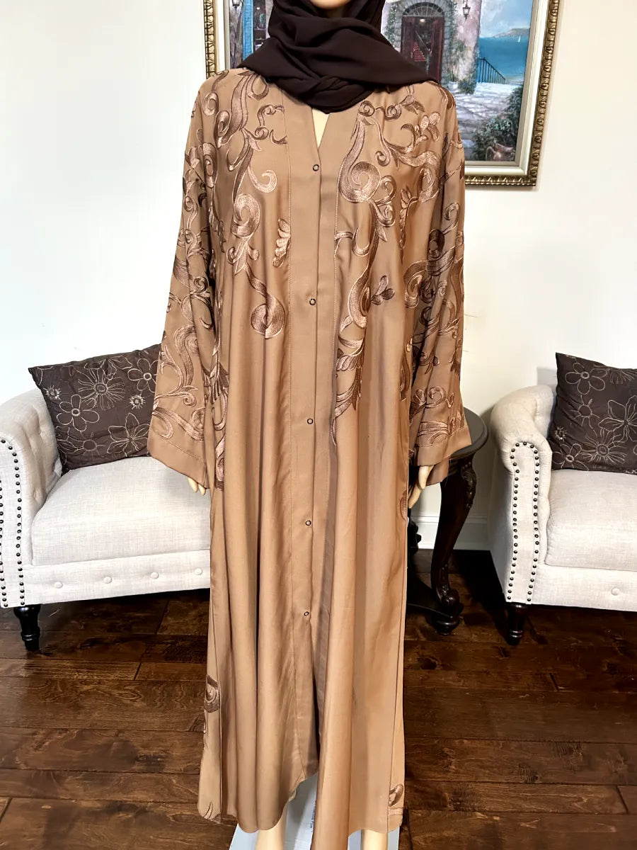 Printed Abaya with self embroidery