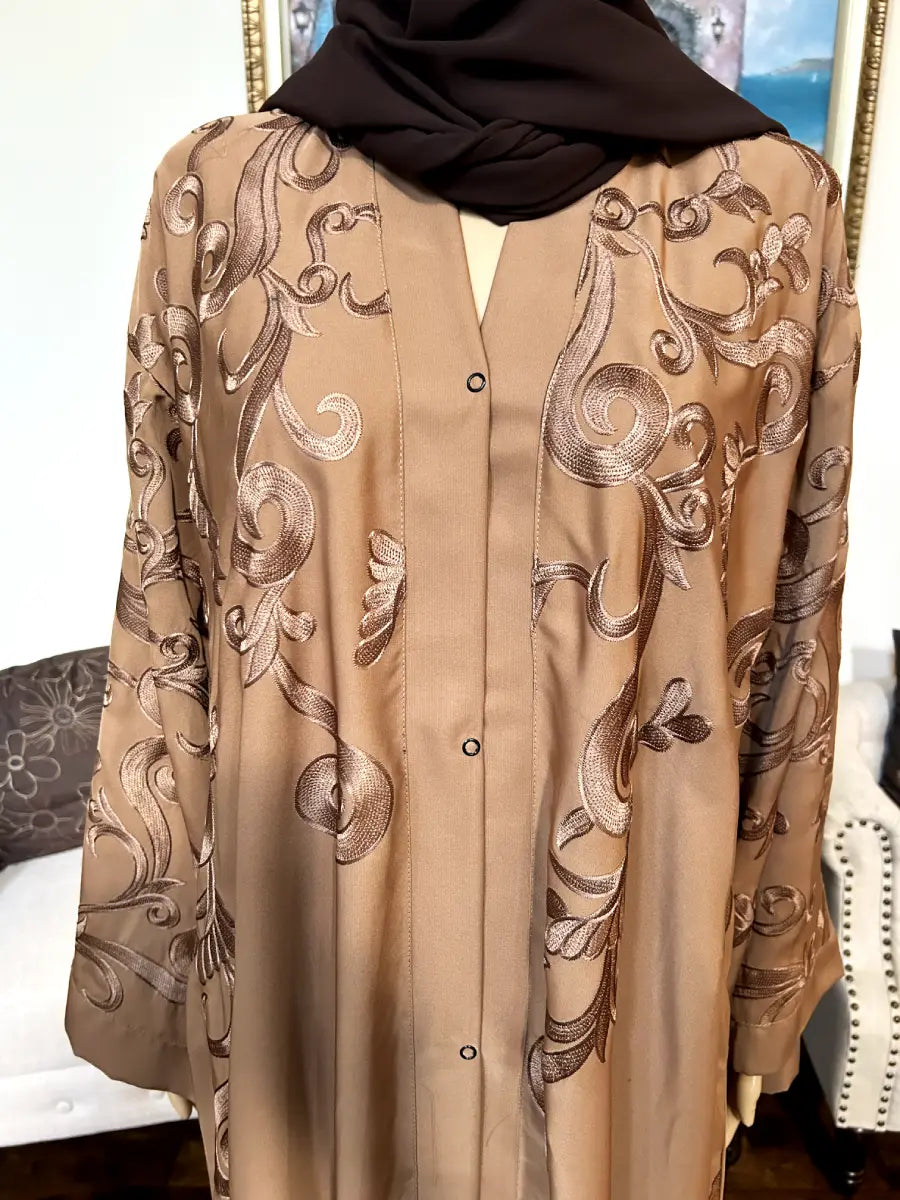 Printed Abaya with self embroidery