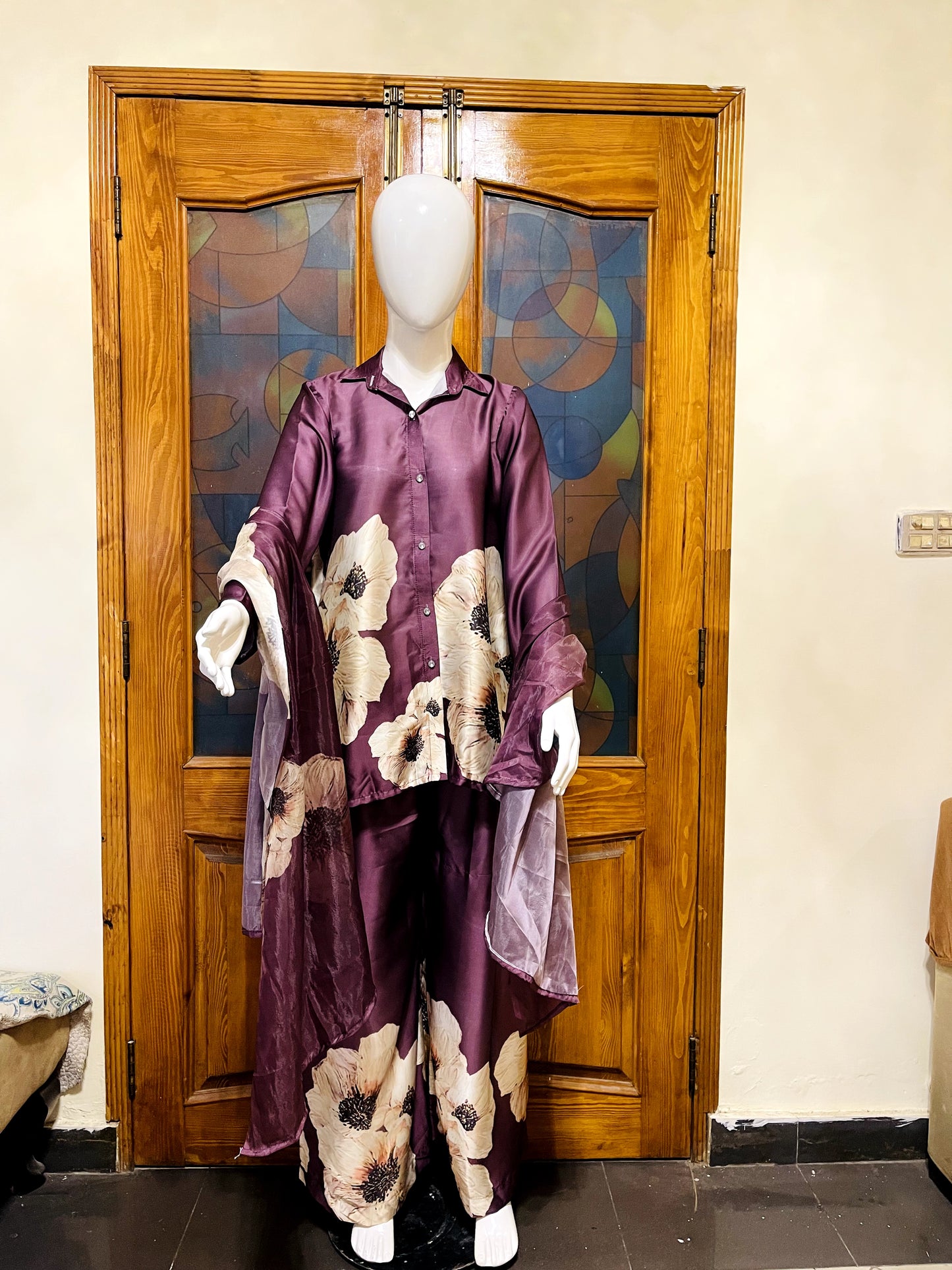 3 pcs Printed Silk Dress