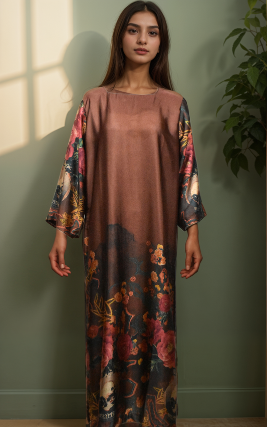 Silky long shirt with self design