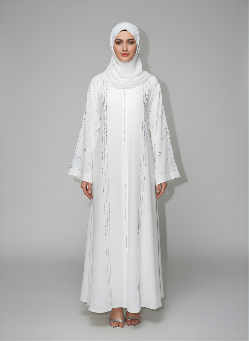 Nida fabric Abaya with Silver stone work