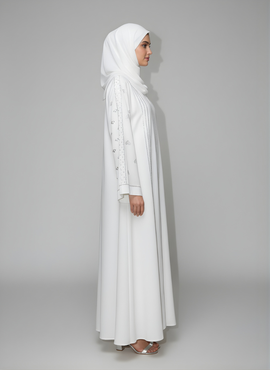 Nida fabric Abaya with Silver stone work
