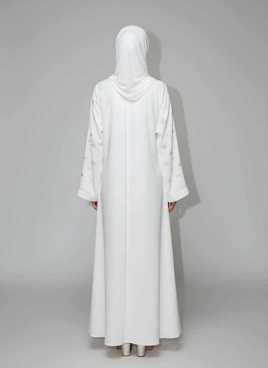 Nida fabric Abaya with Silver stone work