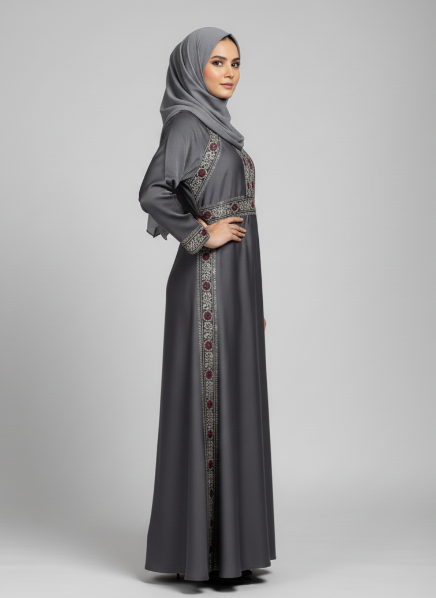 Plain Abaya with bail work
