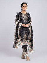 3 pcs Long length Banadorya lawn dress with self print. Comes with plazo and Dupatta