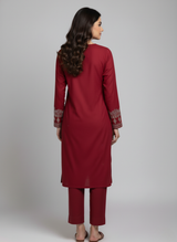 Embroidered Chiffon Suit Maroon