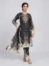 3 pcs Long length Banadorya lawn dress with self print. Comes with plazo and Dupatta