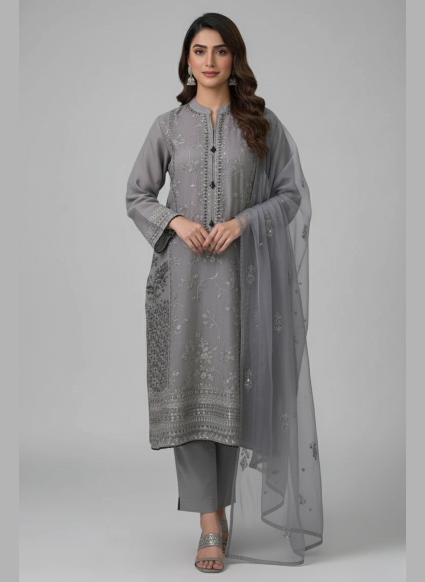 3 PCs Embroidered dress