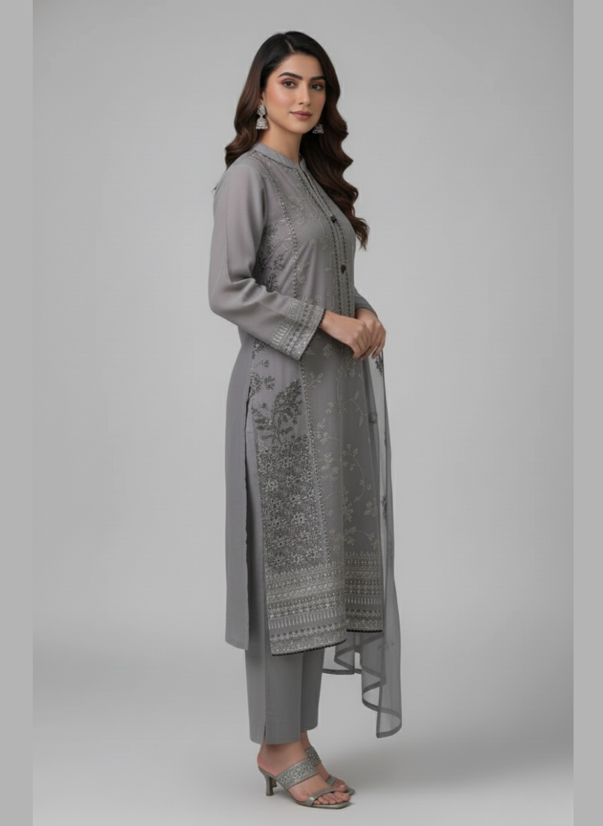 3 PCs Embroidered dress