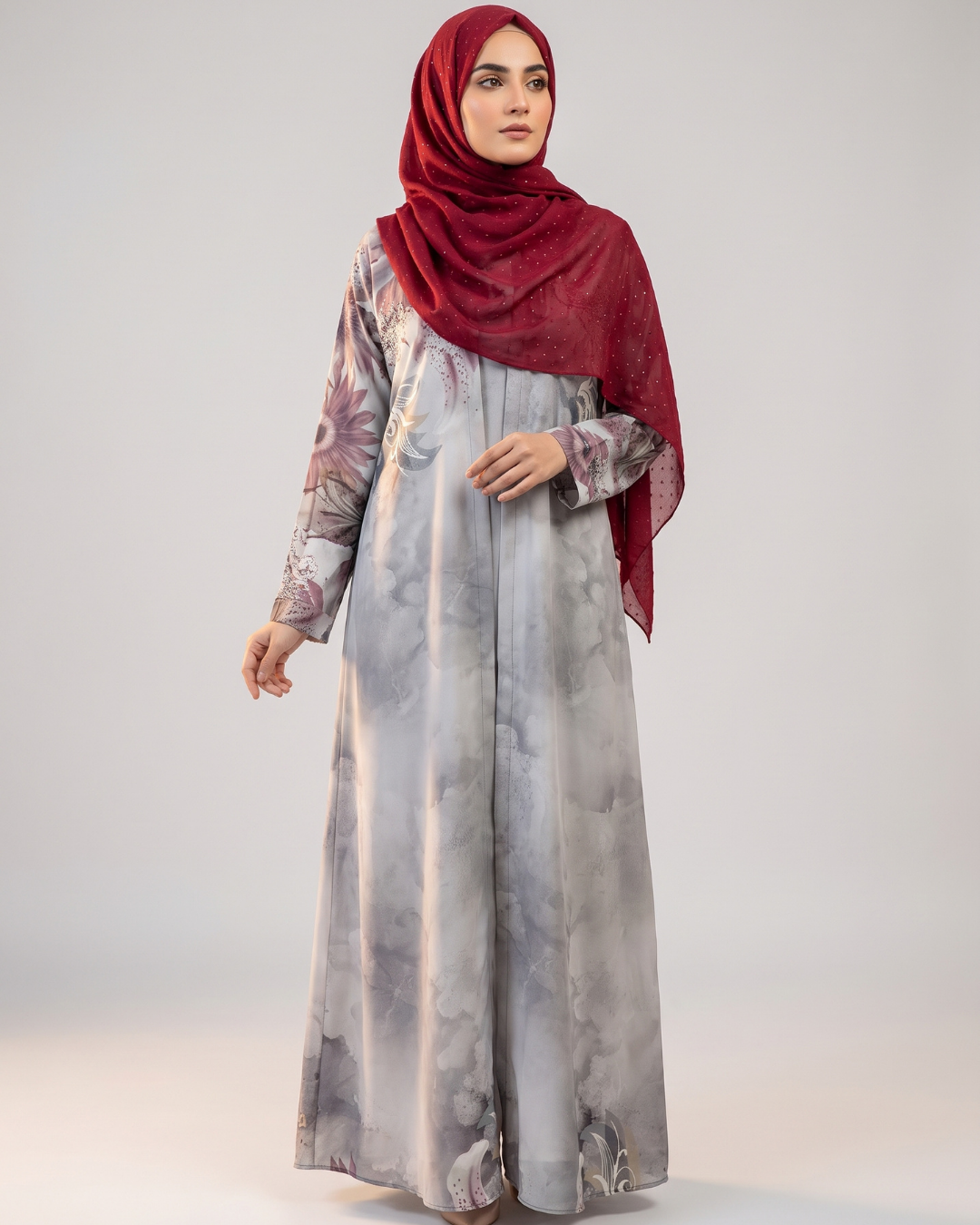 Front closed gown style silky Abaya