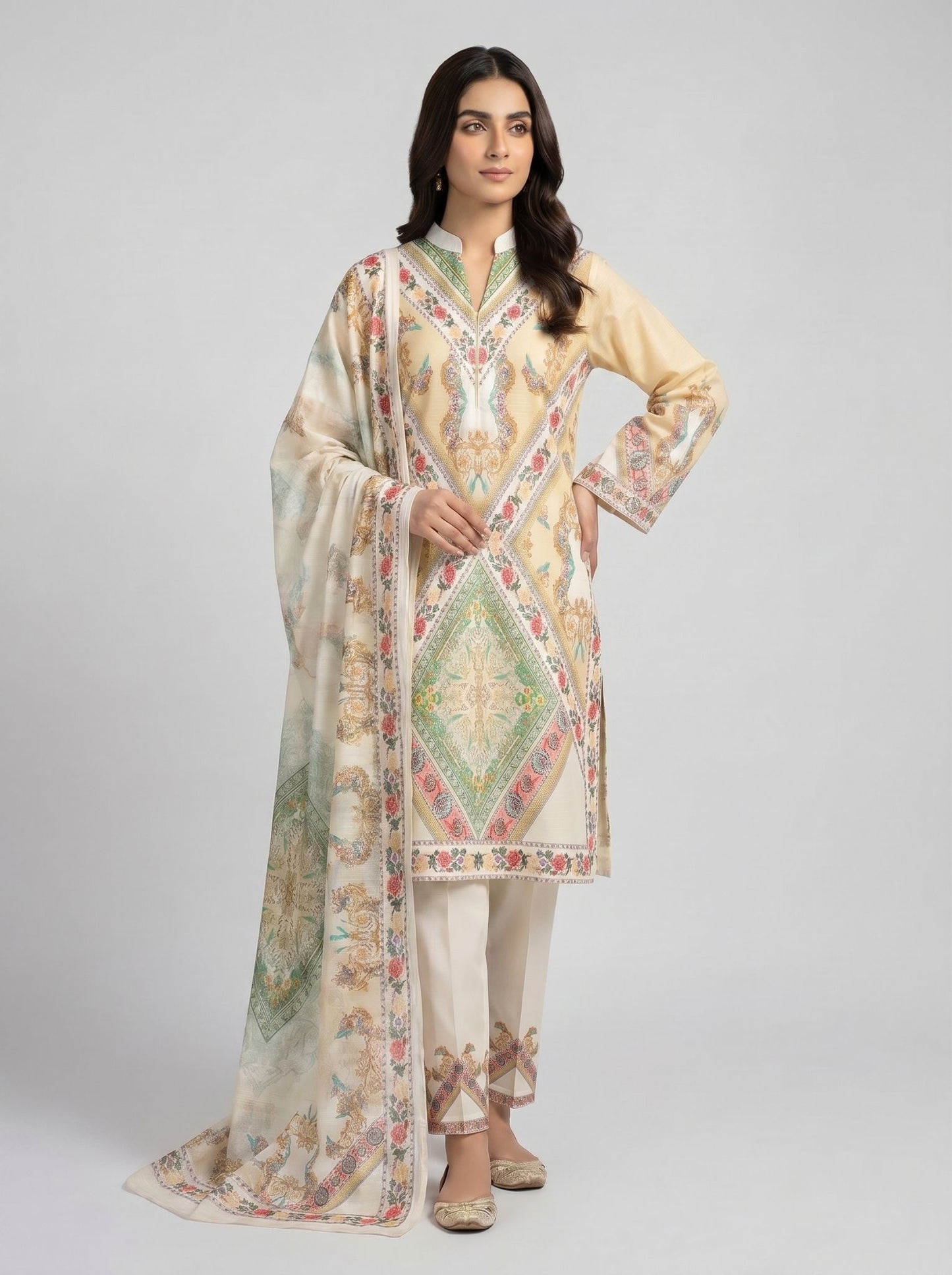 3 pcs Long length Banadorya lawn dress