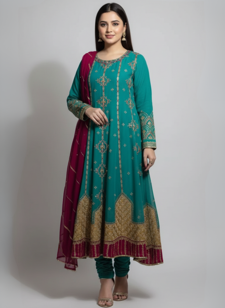 Frock style chiffon embroidery dress