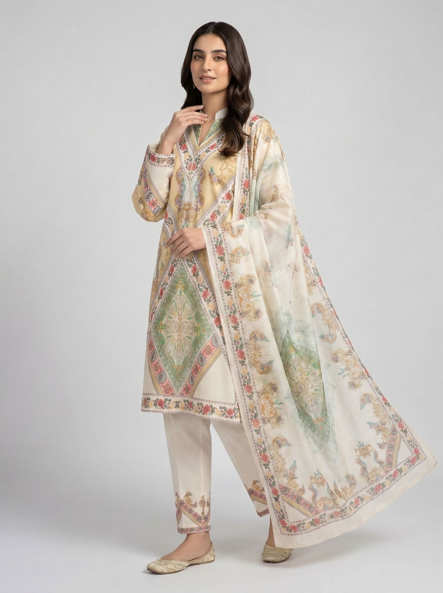 3 pcs Long length Banadorya lawn dress
