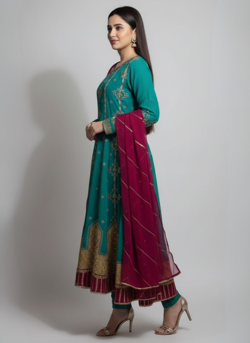 Frock style chiffon embroidery dress