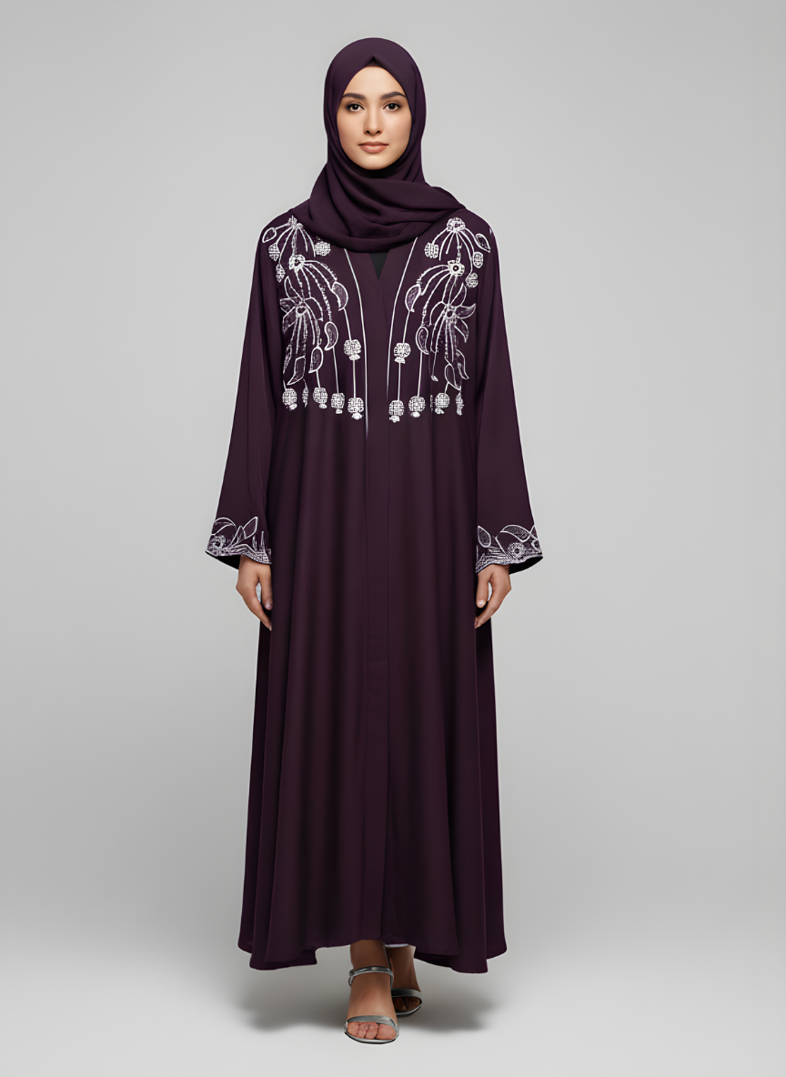 Plain Abaya with bail work
