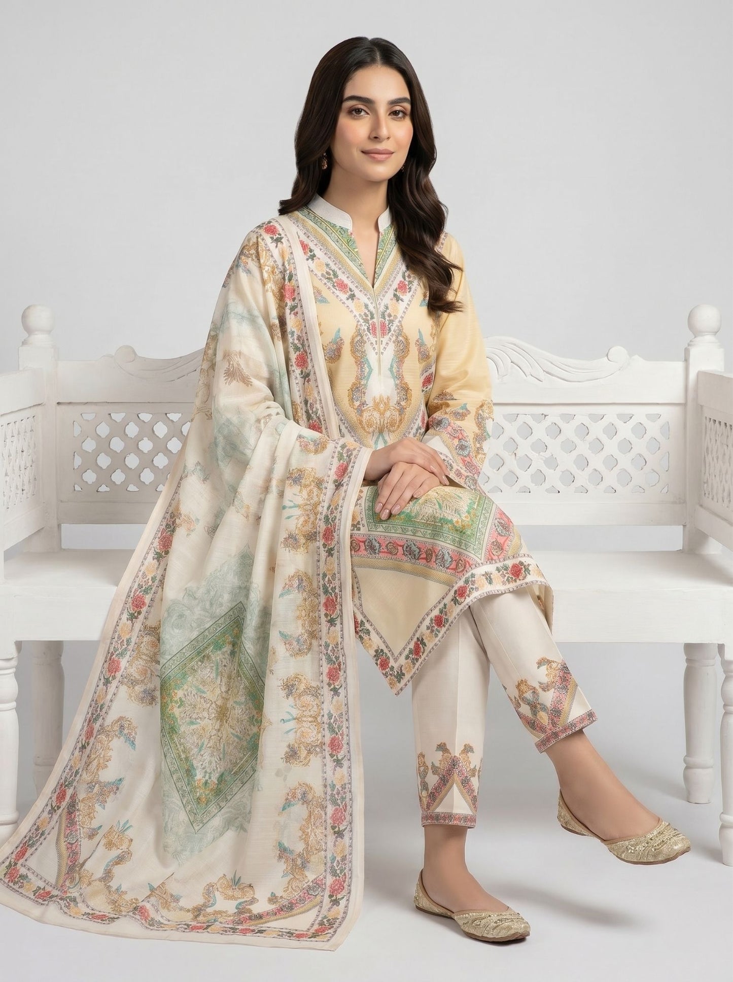 3 pcs Long length Banadorya lawn dress