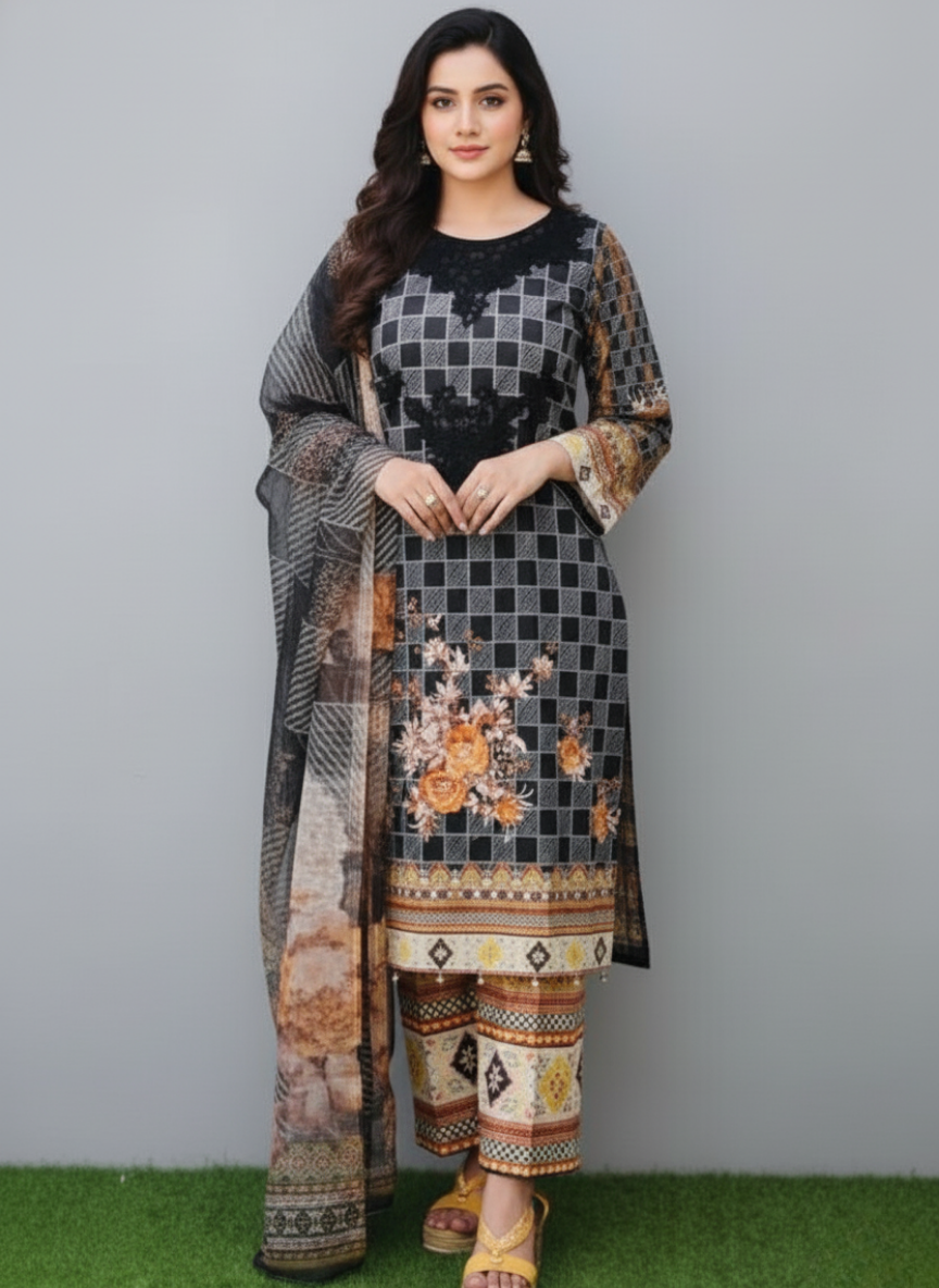 Embroiderd Cotton 3pc Suit