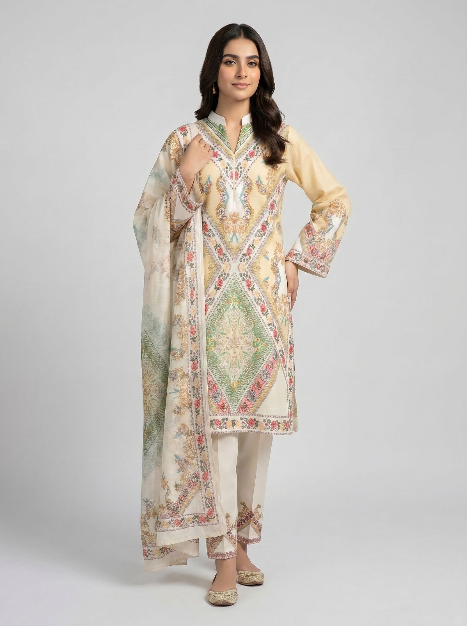 3 pcs Long length Banadorya lawn dress